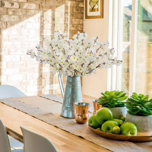 Nettenevime Yapay Çiçek Bahardalı Japon Kiraz Çiçeği 7 Dallı 57cm Beyaz - Resim 3