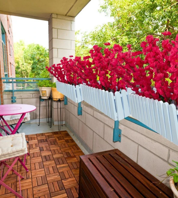 Nettenevime Yapay Çiçek Beyaz Çit Balkon Saksısı Fuşya Bahardalı 55*20cm - Resim 3