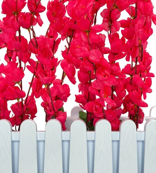 Nettenevime Yapay Çiçek Beyaz Çit Balkon Saksısı Fuşya Bahardalı 55*20cm - Resim 4