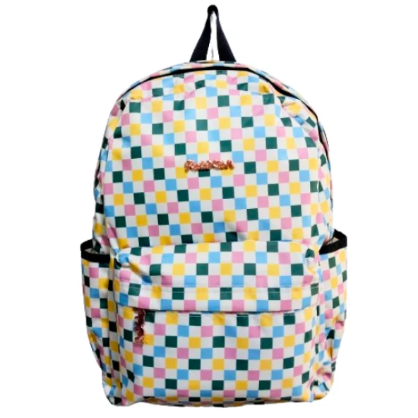 3 gözlü su geçirmez full astarlı ortaokul ve lise çantası çift taban kare desen ürün görseli 1