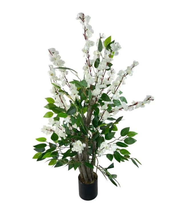Nettenevime Yapay Ağaç Beyaz Bahardalı Elma Çiçeği Ağacı100cm Yeşil Yapraklı - Resim 3