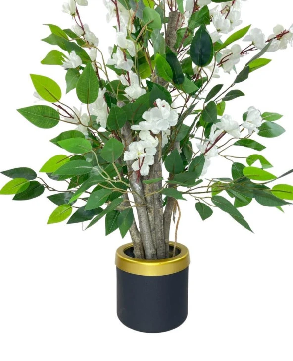 Nettenevime Yapay Ağaç Beyaz Bahardalı Elma Çiçeği Ağacı100cm Yeşil Yapraklı - Resim 4