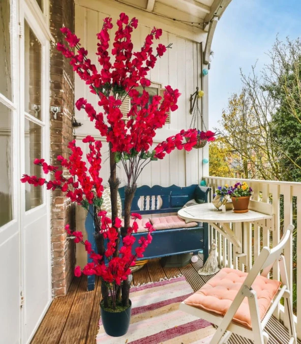 Nettenevime Yapay Ağaç Bahardalı Japon Kiraz Çiçeği 4Katlı FUŞYA 170*65cm - Resim 4