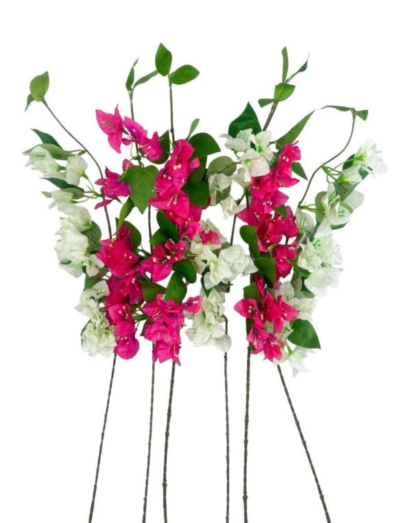 Nettenevime Yapay Çiçek 6Dal Mix Begonvil Çiçeği Fuşya Beyaz 80cm Tek Dal Bodrum Çiçeği Sarkan Çiçek - Resim 2