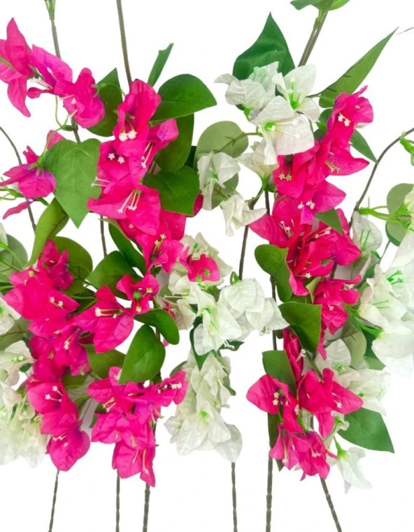 Nettenevime Yapay Çiçek 6Dal Mix Begonvil Çiçeği Fuşya Beyaz 80cm Tek Dal Bodrum Çiçeği Sarkan Çiçek - Resim 3