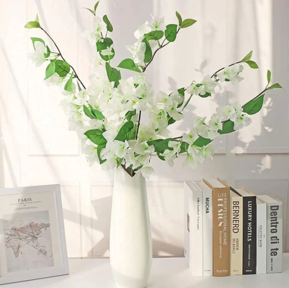 Nettenevime Yapay Çiçek 6Dal Mix Begonvil Çiçeği Fuşya Beyaz 80cm Tek Dal Bodrum Çiçeği Sarkan Çiçek - Resim 4