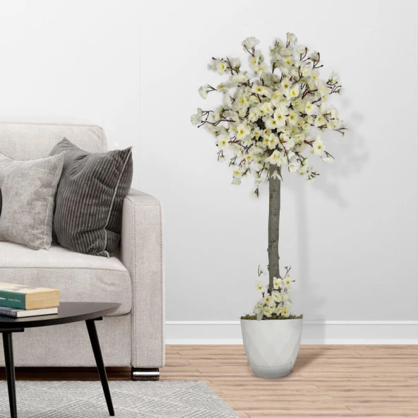 Nettenevime Yapay Ağaç Beyaz Bahar Dalı Japon Kiraz Çiçeği Beyaz Saksılı 90cm - Resim 2
