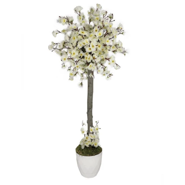Nettenevime Yapay Ağaç Beyaz Bahar Dalı Japon Kiraz Çiçeği Beyaz Saksılı 90cm - Resim 3