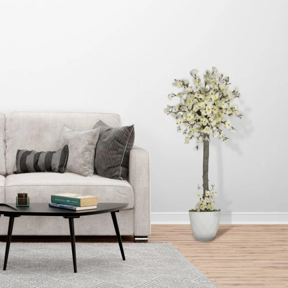 Nettenevime Yapay Ağaç Beyaz Bahar Dalı Japon Kiraz Çiçeği Beyaz Saksılı 90cm - Resim 5