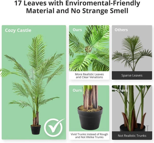 Nettenevime Yapay Ağaç Areka Ağacı Palmiye Ağacı Salon Bitkisi 140cm - Resim 3