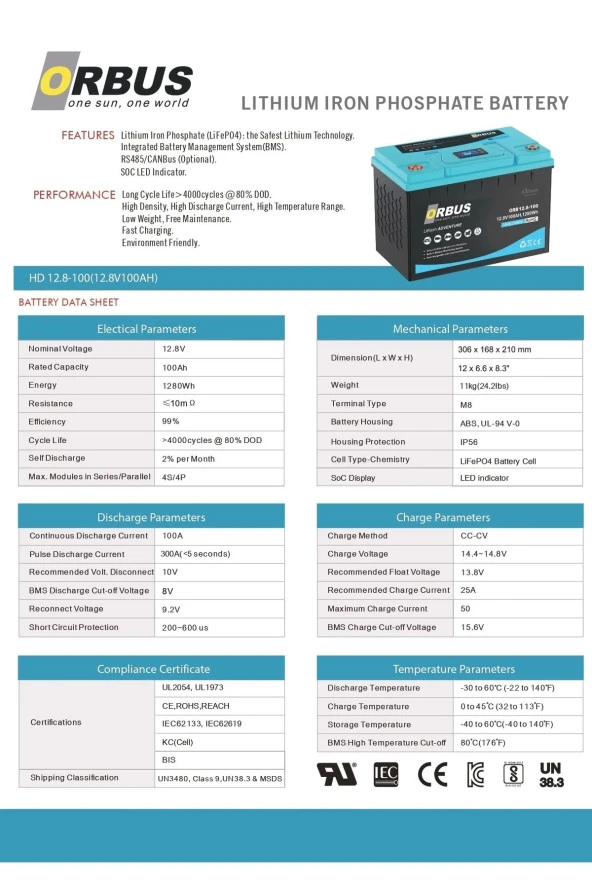 Orbus 12.8 Volt 100 Amper Lityum Lifepo4 Akü - 2