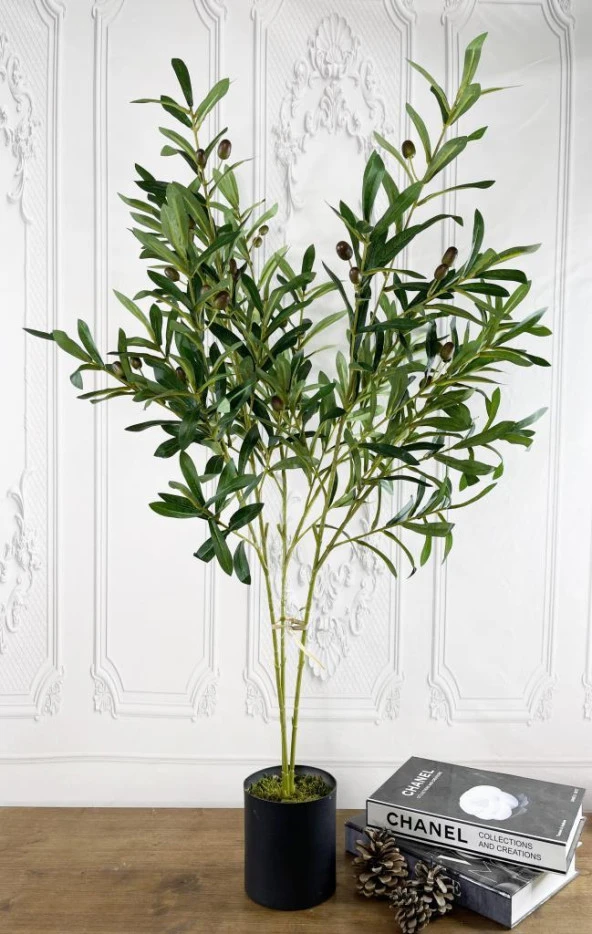Nettenevime Yapay Çiçek Zeytin Ağacı 3 Dallı 90cm Metal Mat Siyah Saksıda Yapay Ağaç