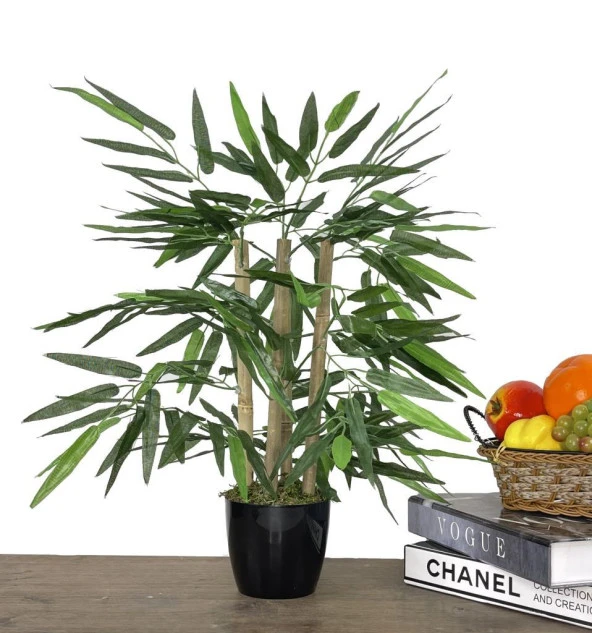Nettenevime Yapay Ağaç Bambu Ağacı 4 Gövdeli 50X35 Siyah Plastik Saksılı - Resim 2