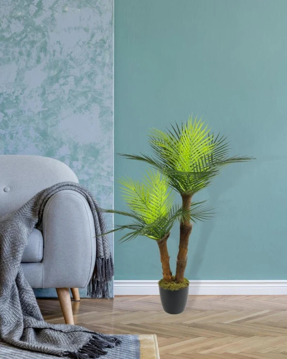 Yapay Ağaç 2 Dal 100cm Areka Palmiye Ağacı Areka 2Katlı Salon Çiçeği Yapay Çiçek - 3