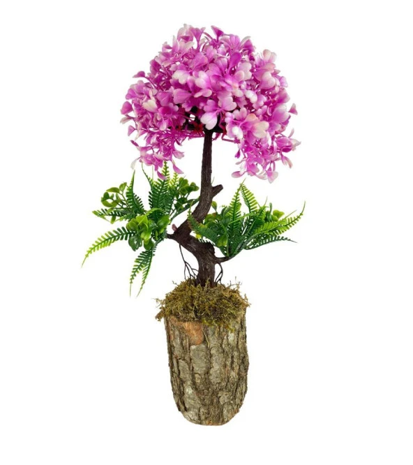 Nettenevime Bonsai Dekoratif Yapay Ağaç Yarım Top Kafalı Lila Bonzai 30CM - Resim 4