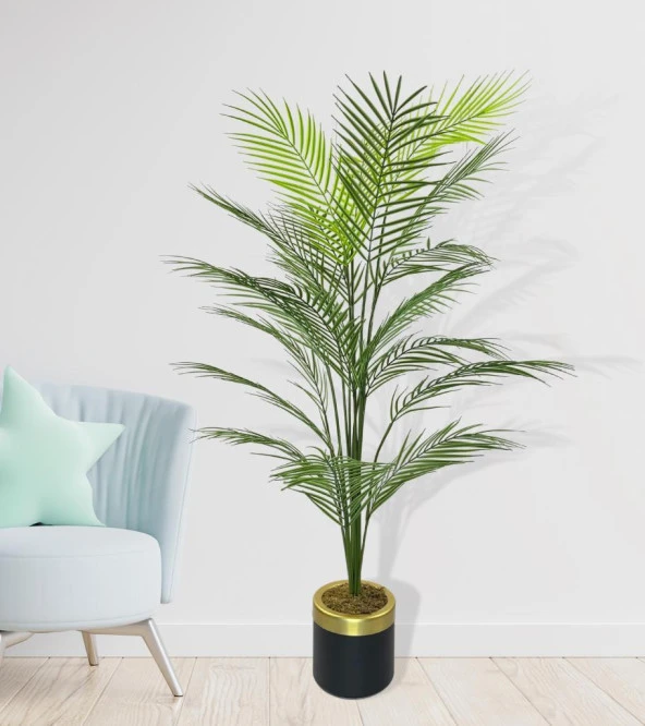 Nettenevime Yapay Ağaç Areka Ağacı Gold Halkalı Siyah Lüx Saksılı Palmiye Ağacı Salon Bitkisi 130 cm 20 Yaprak