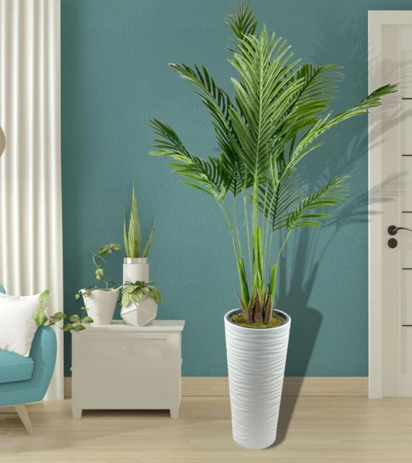 Nettenevime Yapay Ağaç Areka Ağacı Beyaz Uzun Kumsal Vazoda Palmiye Ağacı Yapay Areka 190cm - Resim 3