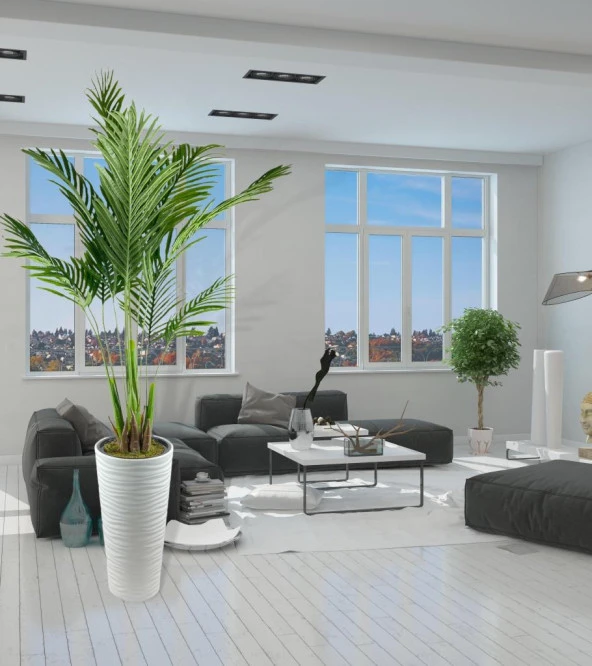 Nettenevime Yapay Ağaç Areka Ağacı Beyaz Uzun Kumsal Vazoda Palmiye Ağacı Yapay Areka 190cm - Resim 4