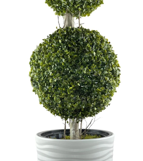 Nettenevime Yapay Ağaç Beyaz Uzun Kumsal Vazoda Şimşir Top 2 Toplu 130cm - Resim 3