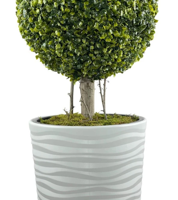 Nettenevime Yapay Ağaç Beyaz Uzun Kumsal Vazoda Şimşir Top 2 Toplu 130cm - Resim 4