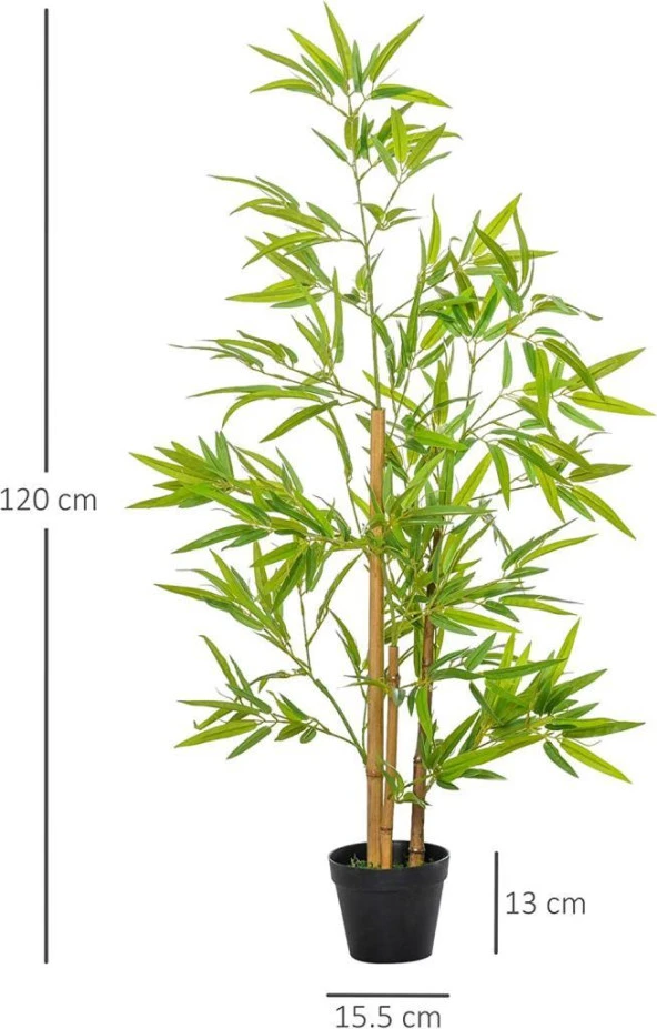 Yapay Ağaç Bambu Ağacı 3 Gövdeli 100*40cm Siyah Plastik Saksılı - 3