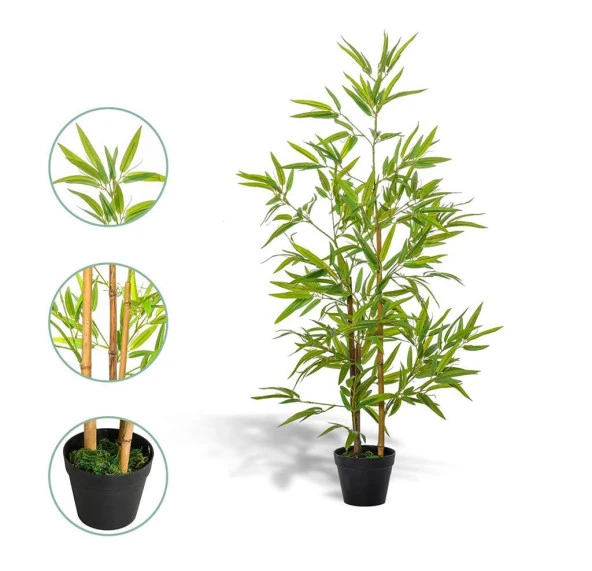 Nettenevime Yapay Ağaç Bambu Ağacı 3 Gövdeli 100*40cm Siyah Plastik Saksılı - 4