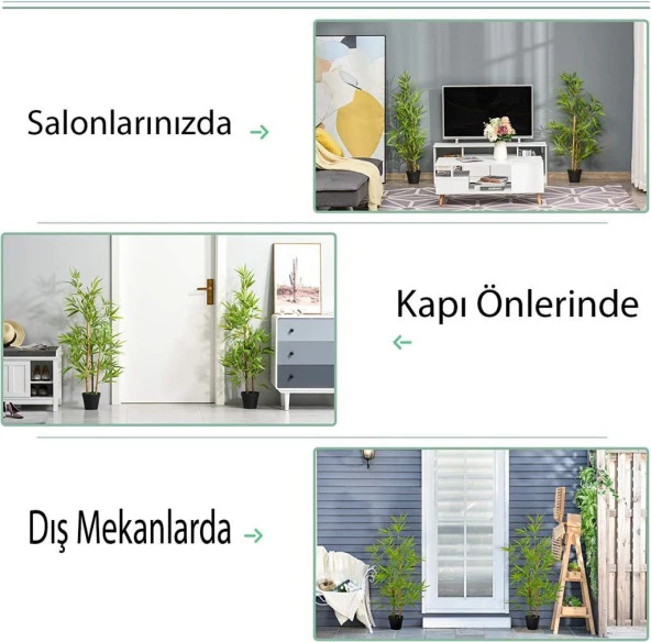 Nettenevime Yapay Ağaç Bambu Ağacı 3 Gövdeli 100*40cm Siyah Plastik Saksılı - 5