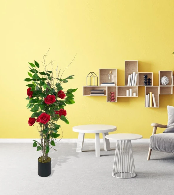 Nettenevime Yapay Ağaç Kırmızı Gül Ağacı 90cm Doğal Salex Dallı - Resim 2