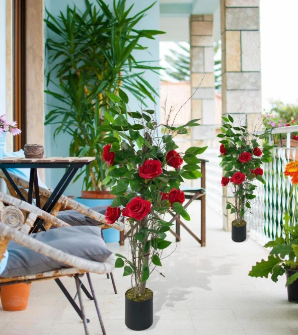 Nettenevime Yapay Ağaç Kırmızı Gül Ağacı 90cm Doğal Salex Dallı - Resim 3