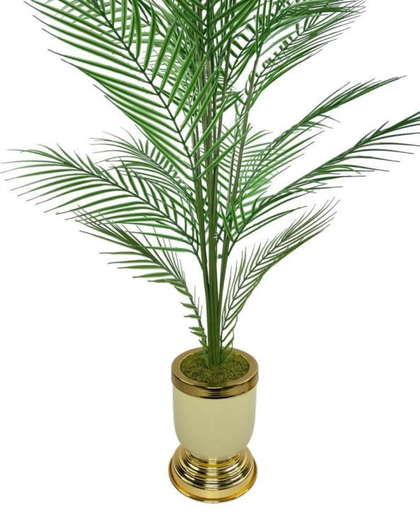 Nettenevime Yapay Ağaç Areka Ağacı Salon Bitkisi Krem Gold Metal Vazoda 130 cm 12 Yaprak - Resim 3