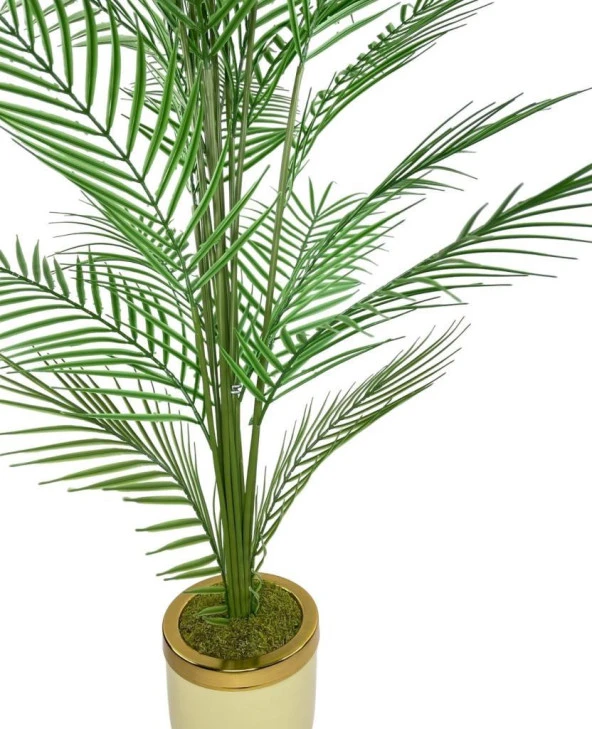 Nettenevime Yapay Ağaç Areka Ağacı Salon Bitkisi Krem Gold Metal Vazoda 130 cm 12 Yaprak - Resim 7