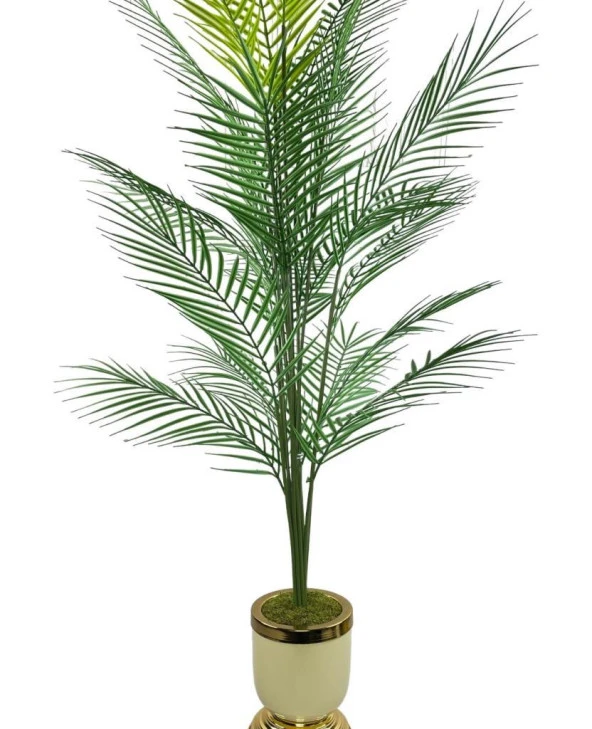 Nettenevime Yapay Ağaç Areka Ağacı Salon Bitkisi Krem Gold Metal Vazoda 130 cm 12 Yaprak - Resim 8