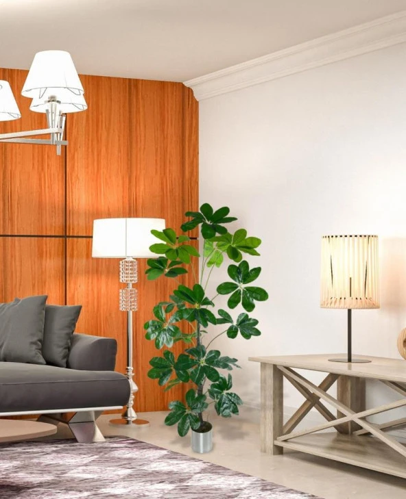 Nettenevime Yapay Ağaç Şeflera 18 Dallı Çalılı Gövde 120x60cm Gümüş Aleminyum Saksıda - Resim 3