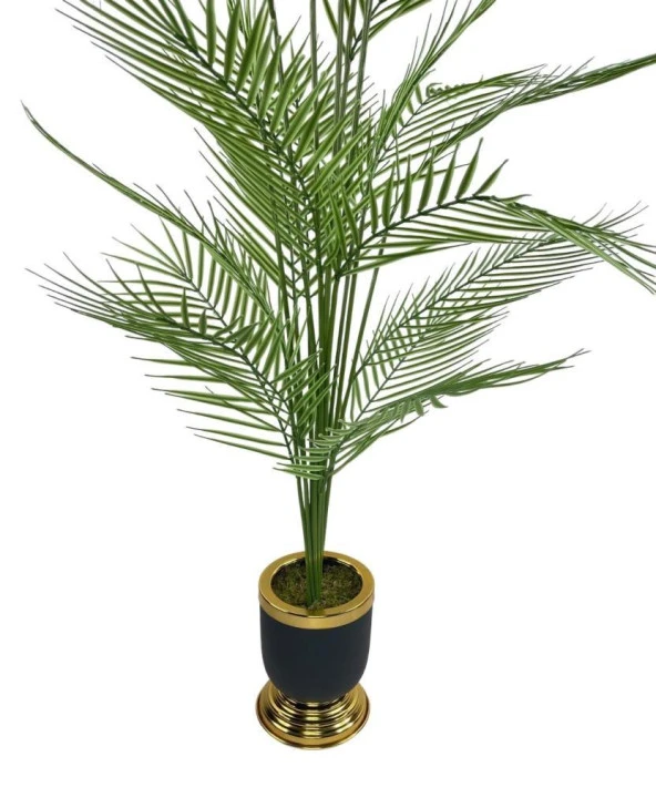 Nettenevime Yapay Ağaç Areka Ağacı Salon Bitkisi Siyah Gold Metal Vazoda 130 cm 12 Yaprak - 5
