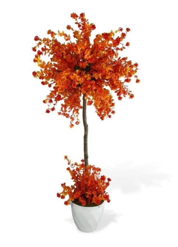 Nettenevime Yapay Ağaç Turuncu Top Kafalı Lotus Ağacı Beyaz Saksılı 90cm ürün görseli