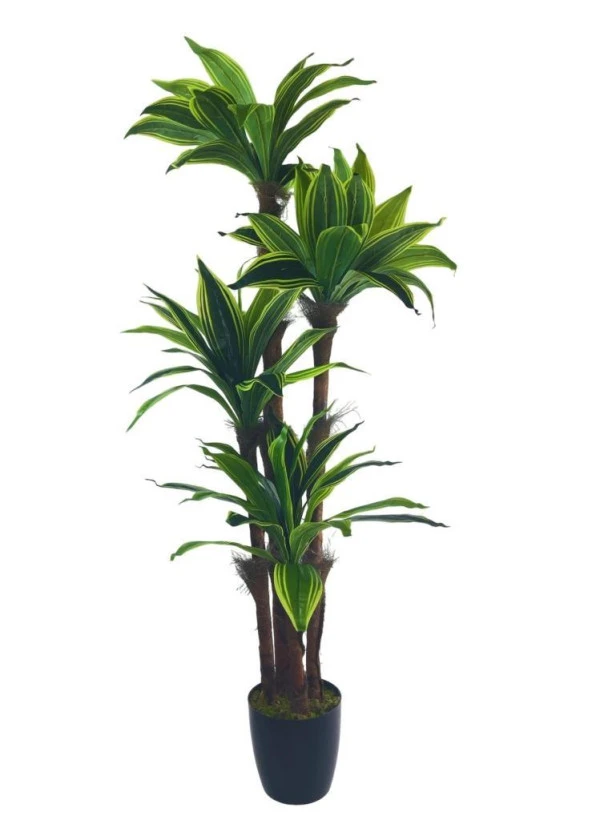 Nettenevime Yapay Ağaç Yukka Sarı Şeritli 4Katlı 150cm Salon Çiçeği Yapay Çiçek