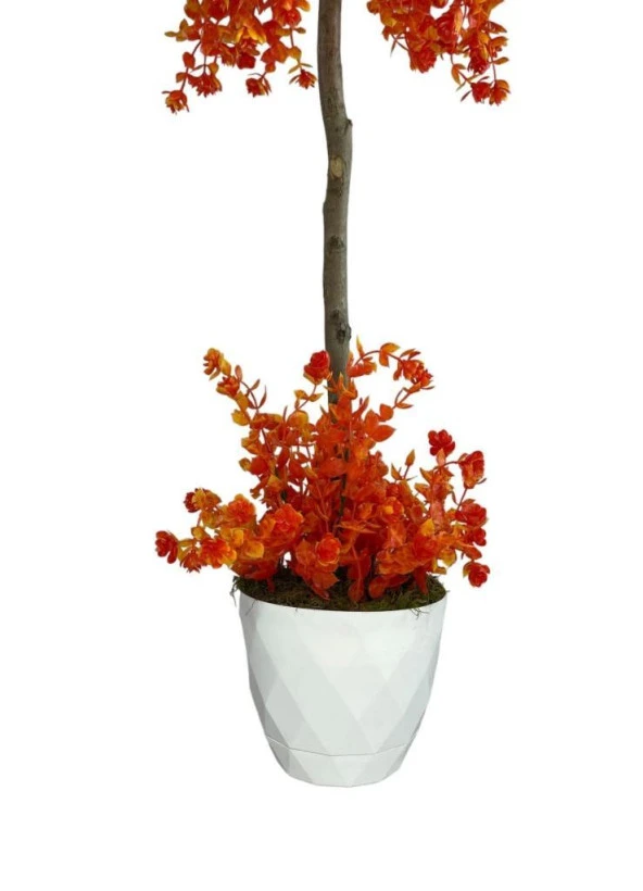 Nettenevime Yapay Ağaç Turuncu Top Kafalı Lotus Ağacı Beyaz Saksılı 90cm - Resim 7