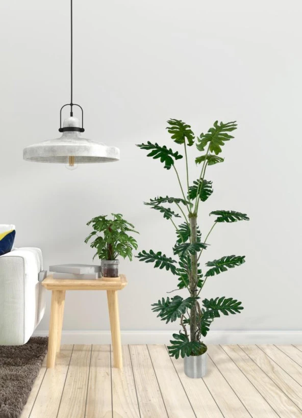 Nettenevime Yapay Ağaç Syngonium plants 18 Dallı Çalılı Gövde 120x60cm Gümüş Aleminyum Saksıda - Resim 6
