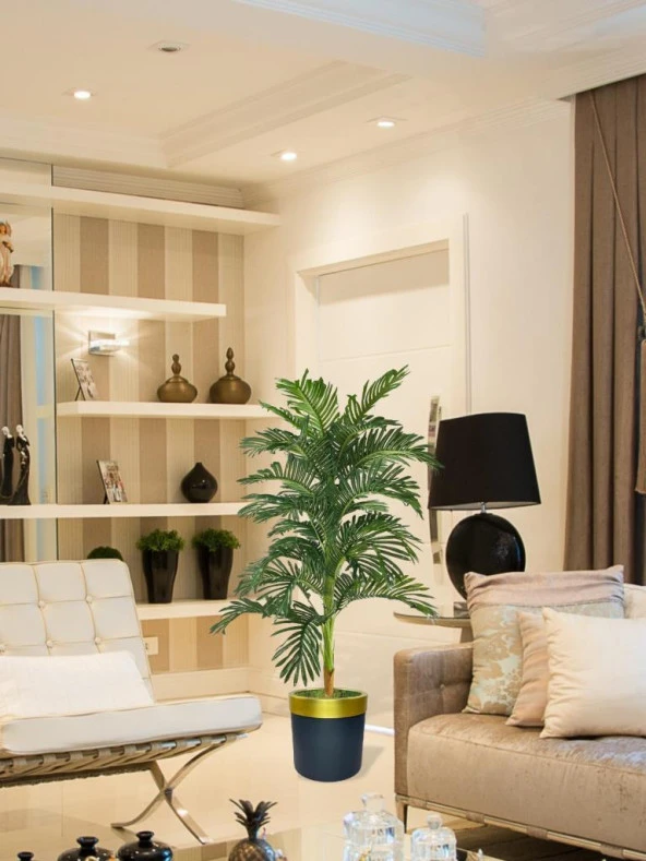 Nettenevime Yapay Ağaç Areka 150cm Gür Yapraklı Siyah Gold Paslanmaz Saksıda - Resim 2