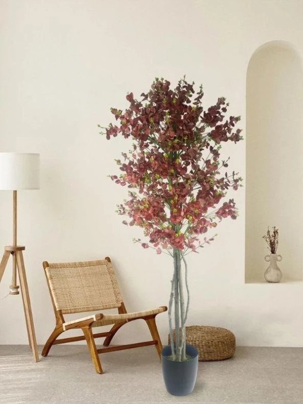 Nettenevime Yapay Ağaç Kızılkahve Okaliptus 2 Gövdeli Çalılı 180*80cm Siyah Plastik Saksılı - Resim 2