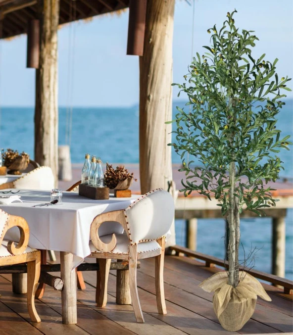 Nettenevime Yapay Zeytin Ağacı 190cm Keten Sarılı Plastik Saksıda İki Gövdeli Doğal Görünümlü Yapay Ağaç - 7