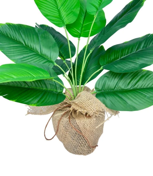 Nettenevime Yapay Çiçek Keten Hasır Saksıda Yeşil Muz Yapraklı 12Dal 50cm Salon Çiçeği Yapay Bitki - Resim 7