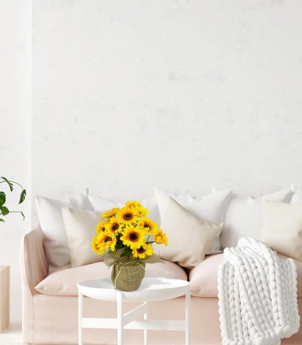 Nettenevime Yapay Çiçek Ay Çiçeği 18 Çiçekli Keten Saksılı Dekoratif Süs Çiçeği - 7