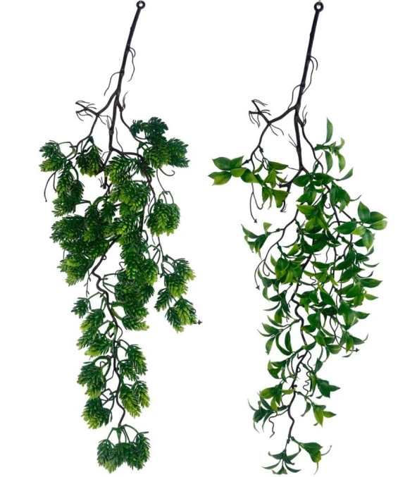 Nettenevime Yapay Çiçek Sarkan Doğal Dallı 2Li Set Mix Kozalak Çiçeği ve Fejka 70cm Yapay Sarmaşık Yeşil