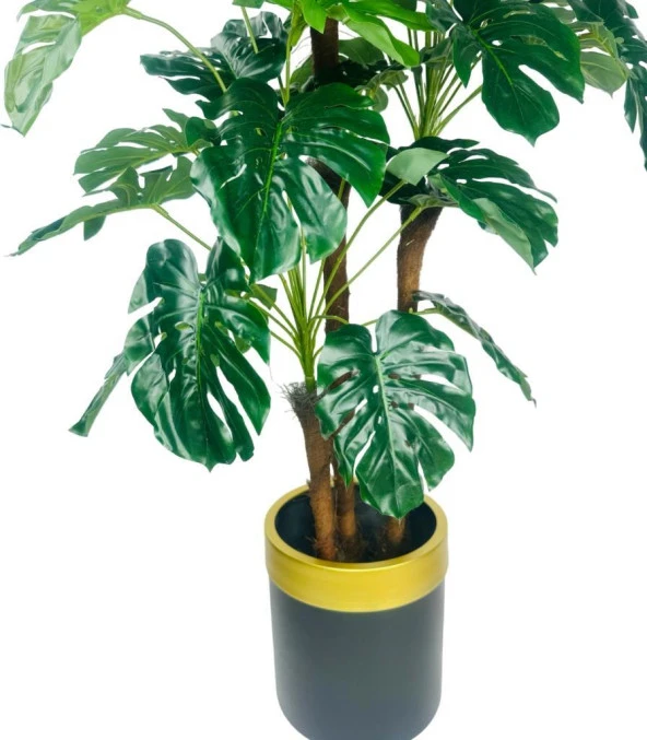 Nettenevime Yapay Çiçek Monstera Yeşil Deve Tabanı 3Katlı 135cm 54Yaprak Gold Kemerli Siyah Saksıda Yapay Bitki - Resim 6