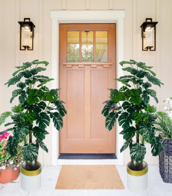 Nettenevime Yapay Çiçek Monstera Yeşil Deve Tabanı 3Katlı 135cm 54Yaprak Gold Kemerli Beyaz Saksıda Yapay Bitki - Resim 4