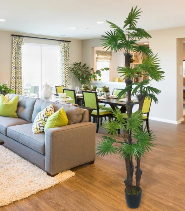 Nettenevime Yapay Ağaç Palmiye Fanpalm 3Katlı 24Yaprak Siyah Plastik Saksıda 165*65cm - Resim 6