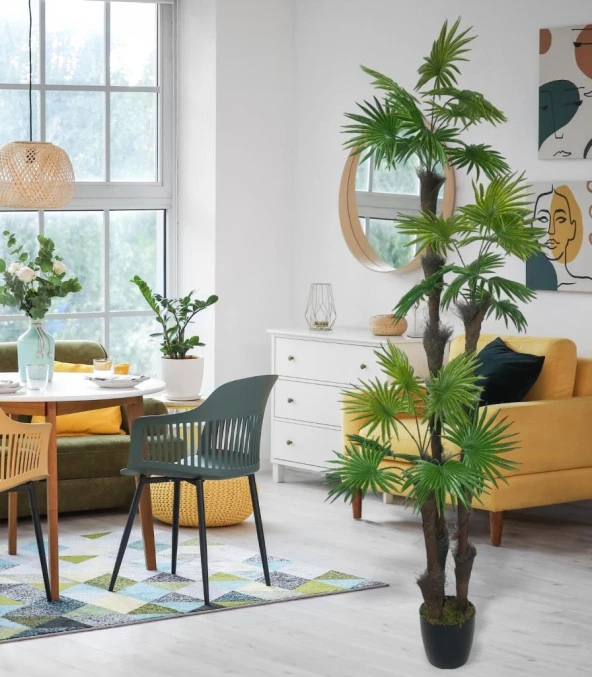 Nettenevime Yapay Ağaç Palmiye Fanpalm 3Katlı 24Yaprak Siyah Plastik Saksıda 165*65cm - Resim 7