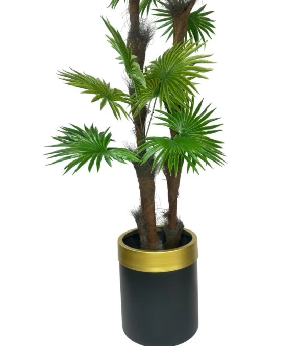 Nettenevime Yapay Ağaç Palmiye Fanpalm 3Katlı 24Yaprak Gold Kemerli Siyah Saksıda 165*65cm - Resim 4