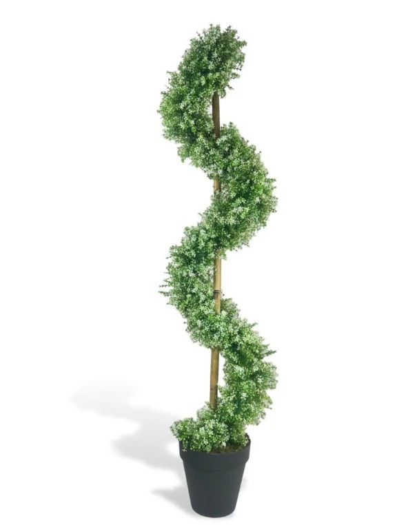 Nettenevime Yapay Ağaç Spiral Beyaz Yonca Şimşir Ağacı 160cm Bambu Saplı Salon Bitkisi